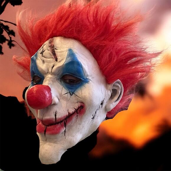 Scary Evil Clown Mask Red Hair Creepy Halloween Costume Cosplay Horror - Picture 4 of 9